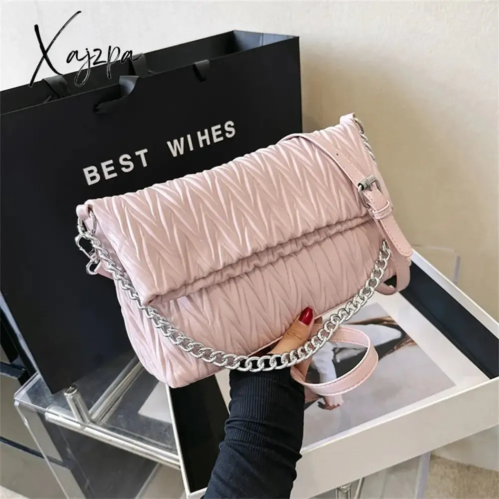 Xajzpa - Fashion Silver Messenger Bags for Women Designer Pleated Soft Leather Shoulder Bag 2023 Trend Purses and Handbags Underarm Totes