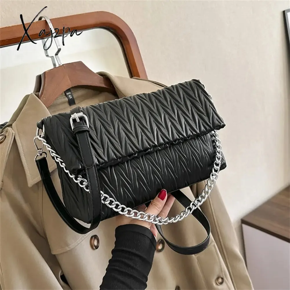 Xajzpa - Fashion Silver Messenger Bags for Women Designer Pleated Soft Leather Shoulder Bag 2023 Trend Purses and Handbags Underarm Totes