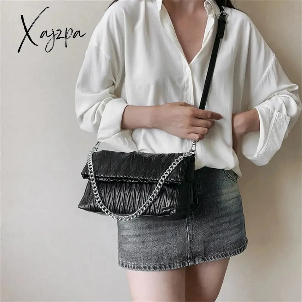 Xajzpa - Fashion Silver Messenger Bags for Women Designer Pleated Soft Leather Shoulder Bag 2023 Trend Purses and Handbags Underarm Totes