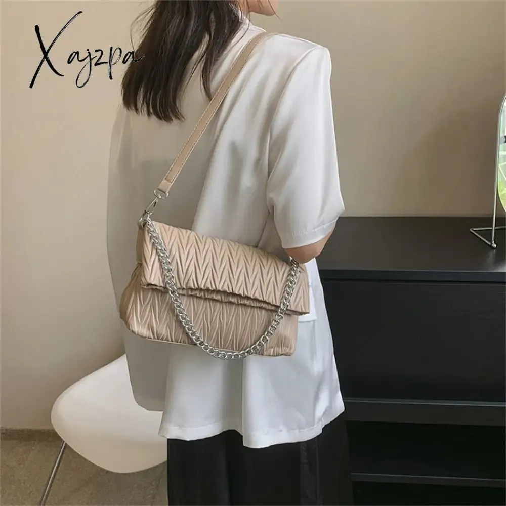 Xajzpa - Fashion Silver Messenger Bags for Women Designer Pleated Soft Leather Shoulder Bag 2023 Trend Purses and Handbags Underarm Totes