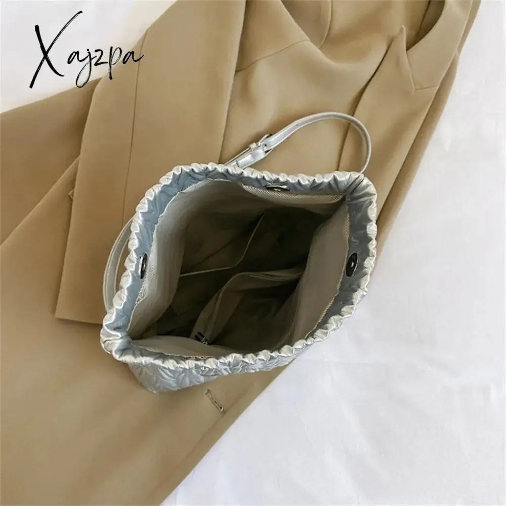 Xajzpa - Fashion Silver Messenger Bags for Women Designer Pleated Soft Leather Shoulder Bag 2023 Trend Purses and Handbags Underarm Totes
